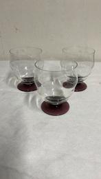3 stuks Antieke glazen met paarse voet van Kristalunie, Ophalen of Verzenden