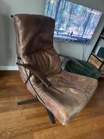 Stoere Leren Fauteuil met ijzeren frame, Gebruikt, Minder dan 75 cm, Leer, Ophalen of Verzenden