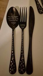 Leuk zwart bestek met tekst en hartjes, Ophalen of Verzenden, Rvs of Chroom