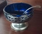 Zilveren Suikerpot met Blauw Glas & Lepel, Antiek en Kunst, Antiek | Goud en Zilver, Ophalen of Verzenden, Zilver
