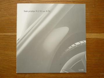 Saab prijslijst 9-3, 9-5 en 9-7X (2007) beschikbaar voor biedingen