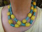 Antieke handelskralen: grote Gele Glaspasta + Azuurblauwe, Sieraden, Tassen en Uiterlijk, Antieke sieraden, Verzenden, Ketting