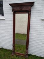 Antieke Spiegel met Houtsnijwerk, Antiek en Kunst, Ophalen, Rechthoekig, 50 tot 100 cm, 150 tot 200 cm