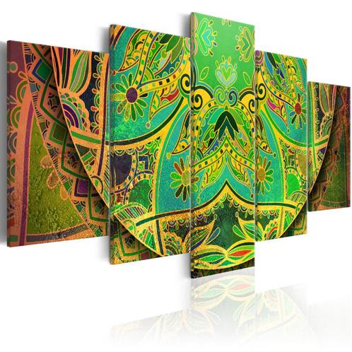 782 Abstract Art Groen 5 Luik Canvas Schilderij 200x100cm, Antiek en Kunst, Kunst | Schilderijen | Modern, Ophalen of Verzenden