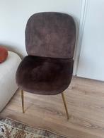 3 velours bruine eetkamerstoelen met gouden metalen poten, Huis en Inrichting, Stoelen, Ophalen, Overige kleuren, Zo goed als nieuw