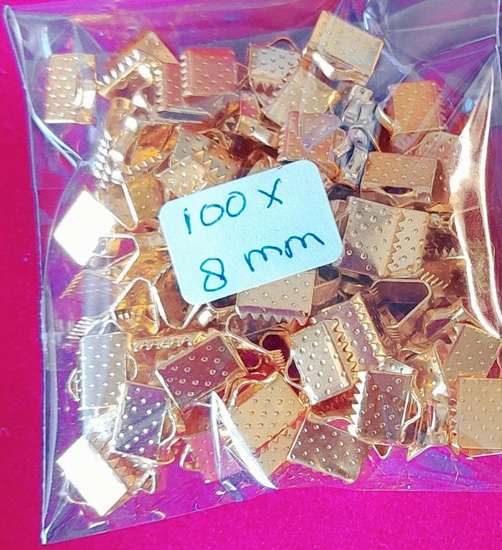 100 Goudkleurige Eindklemmetjes 8mm, Hobby en Vrije tijd, Kralen en Sieraden maken, Nieuw, Overige typen, Ophalen of Verzenden