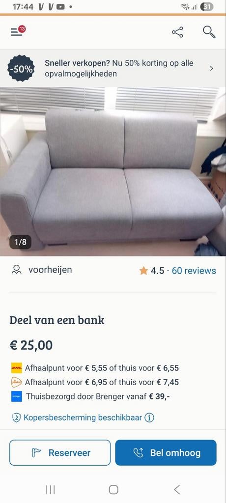 Deel van bank, Ophalen of Verzenden, Gebruikt, Tweepersoons, Grijs