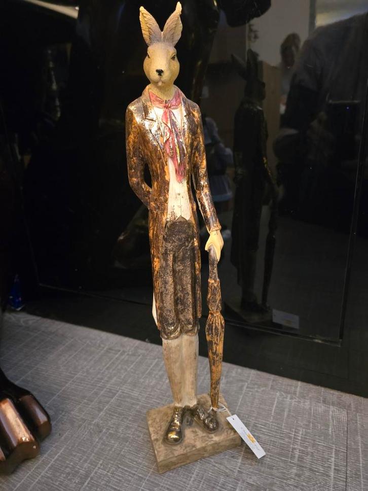 Polystone Haas met Jas en Paraplu, Diversen, Pasen, Nieuw, Ophalen of Verzenden