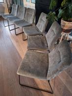 6 Grijze Stoffen Eetkamerstoelen met Metalen Poten, Huis en Inrichting, Stoelen, Ophalen, Zo goed als nieuw, Stof, Eén