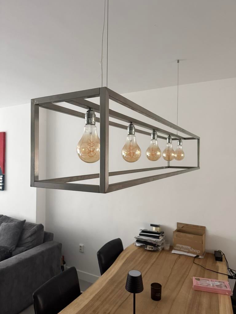 Tk eetkamer lamp rvs hanglamp, Huis en Inrichting, Lampen | Hanglampen, Ophalen of Verzenden, Zo goed als nieuw, Minder dan 50 cm