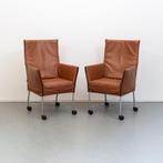 6 Montis Chaplin stoelen - kastanjebruin leer, Huis en Inrichting, Ophalen of Verzenden, Zo goed als nieuw, Bruin, Leer