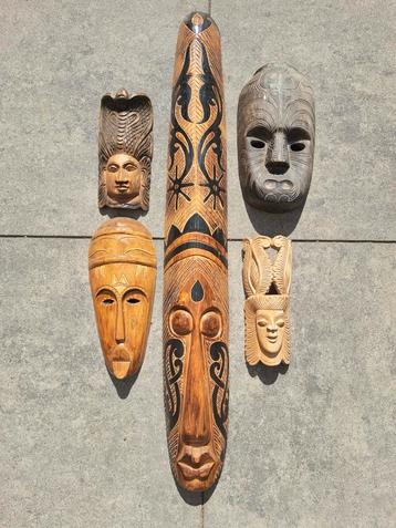Houten Maskers Set - Wanddecoratie Kunstobjecten Afrikaans T beschikbaar voor biedingen
