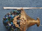 Plafondlamp met messing montuur en glas., Ophalen of Verzenden, Glas