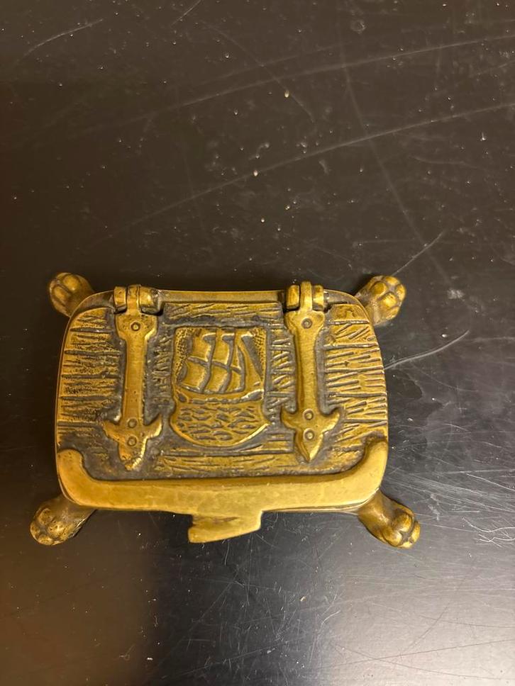 Bronzen sieradendoosje met scheepsmotief, Antiek en Kunst, Antiek | Koper en Brons, Brons, Ophalen of Verzenden