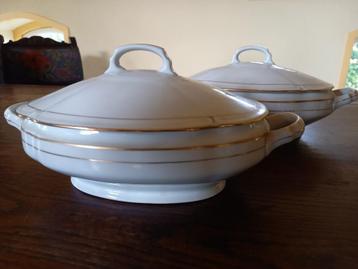 2x Vintage dekschaal, wit met goud randje, merk Jager beschikbaar voor biedingen