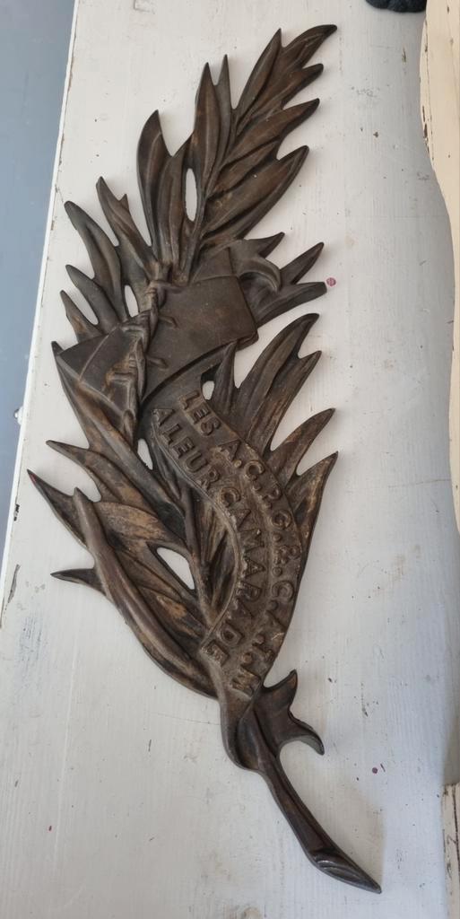 Oude bronzen Franse herdenkings palm Seine & Oise strijders, Antiek en Kunst, Curiosa en Brocante, Ophalen of Verzenden