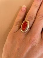 Prachtige Antiek Gouden Ring Gesneden Bloedkoraal - bloemen, Sieraden, Tassen en Uiterlijk, Antieke sieraden, Goud, Met edelsteen