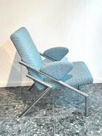 Vintage Retro Aqua Blauwe Fauteuil met Chroom, Huis en Inrichting, Fauteuils, Minder dan 75 cm, Ophalen of Verzenden, Zo goed als nieuw