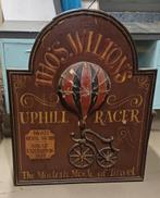 Oud houten wandbord heteluchtballon fiets uphill racer, Antiek en Kunst, Ophalen