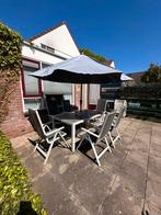 Grijs Parasol, inclusief stenen voet., Tuin en Terras, Ophalen, Zo goed als nieuw, Zweefparasol