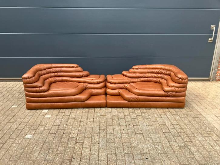 2x De Sede Terrazza Ds-1025 (rechts & links element) Cognac, Huis en Inrichting, Fauteuils, Ophalen of Verzenden