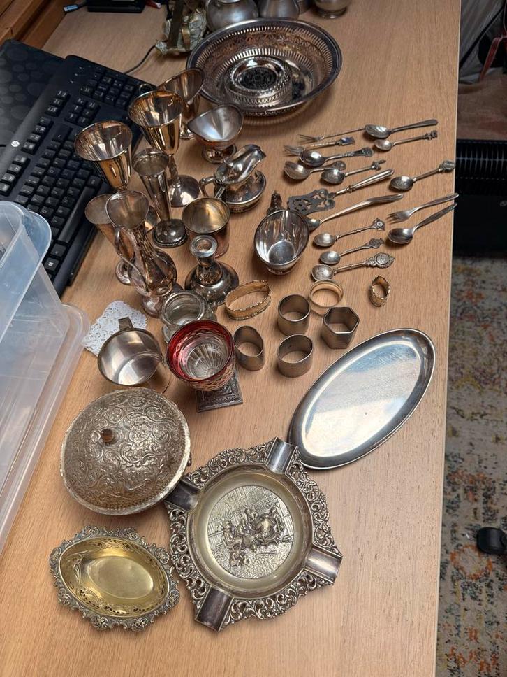 Grote collectie zilver/verzilverde items, Antiek en Kunst, Antiek | Goud en Zilver, Zilver, Ophalen of Verzenden