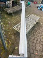 Zonnescherm handbediening 5 meter goede staat blauw, Tuin en Terras, Zonneschermen, Gebruikt, 450 cm of meer, Ophalen of Verzenden