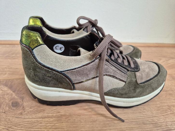 Sch155 - Groen-bruine leren Xsensible schoenen maat 39 (1), Kleding | Dames, Schoenen, Zo goed als nieuw, Sneakers of Gympen, Bruin