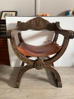Fauteuil in Dagobert stijl hout/leer, Ophalen