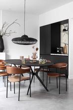 Bodilson hanglamp Kodi, zwart metaal met rotan Ø80cm, Industrial, Bohemian, Modern design, Metaal, Nieuw, Ophalen of Verzenden