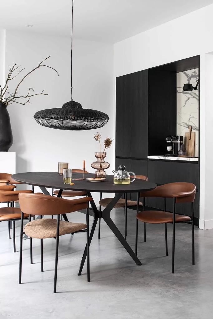 Bodilson hanglamp Kodi, zwart metaal met rotan Ø80cm, Huis en Inrichting, Lampen | Hanglampen, Nieuw, Minder dan 50 cm, Hout, Metaal