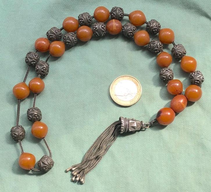 Orthodoxe rozenkrans of tasbeeh 33 kralen o.a. zilver, Antiek en Kunst, Antiek | Religie, Ophalen of Verzenden