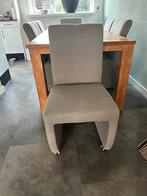 Teak tafel + 6 stoelen op wieltjes (200x100), Huis en Inrichting, Stoelen, Ophalen, Gebruikt, Bruin, Vijf, Zes of meer stoelen