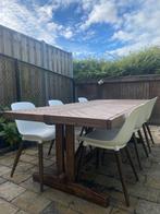 ️ Complete eetset – houten tafel, stoelen en hoes, Tuin en Terras, Tuinsets en Loungesets, Ophalen, Gebruikt, 6 zitplaatsen, Teakhout