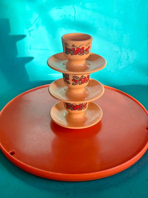 Vintage Emsa eierdopjes geel bloemen print jaren 70, Huis en Inrichting, Keuken | Keukenbenodigdheden, Gebruikt, Ophalen of Verzenden