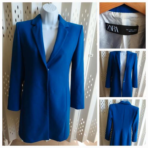 Mt S ZARA lange kobaltblauwe damesblazer viscose stretch!, Kleding | Dames, Jasjes, Kostuums en Pakken, Gedragen, Jasje, Maat 36 (S)