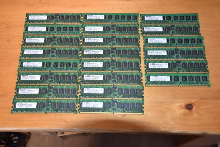 22x Elpida 1GB 1rx4 PC2-3200R-333 workstation geheugen, Computers en Software, RAM geheugen, Gebruikt, Server, 1 GB of minder