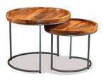 2-delige Bijzettafelset massief mangohout, nieuw, Minder dan 55 cm, Rond, Nieuw, Ophalen of Verzenden