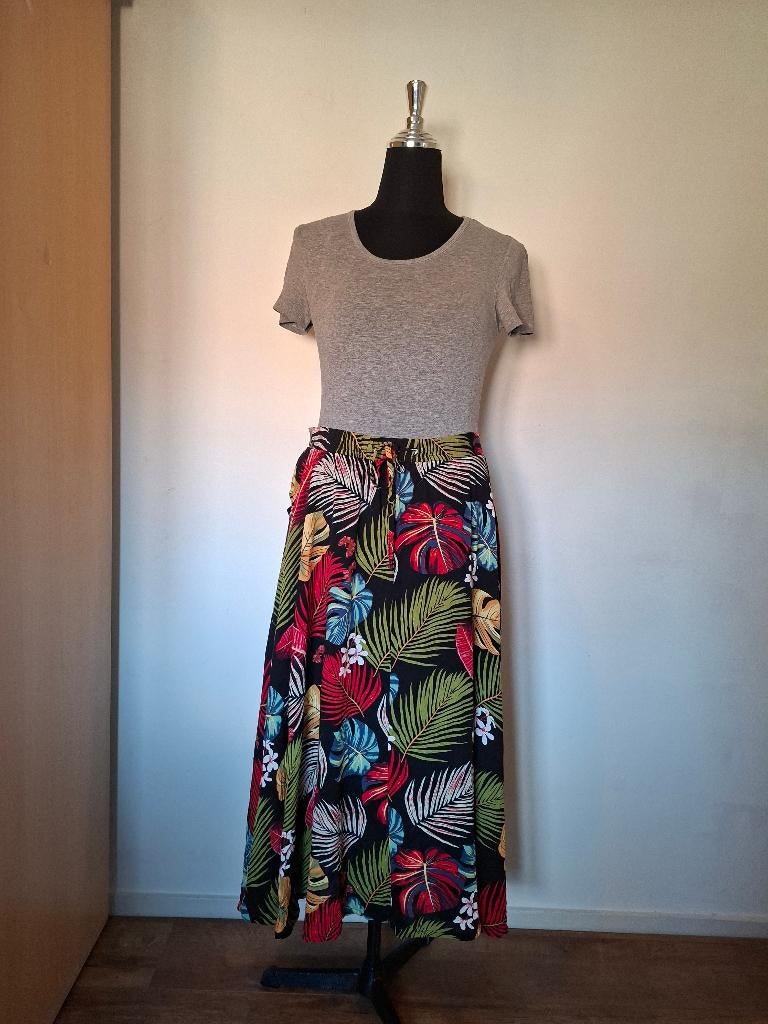 Lange rok met tropische bladeren print - Maat 48, Kleding | Dames, Rokken, Gedragen, Maat 46/48 (XL) of groter, Overige kleuren