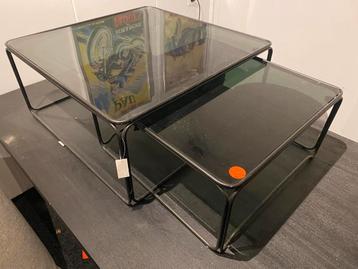 Nieuwe Salontafel Set - Zwart Glas & Metaal beschikbaar voor biedingen