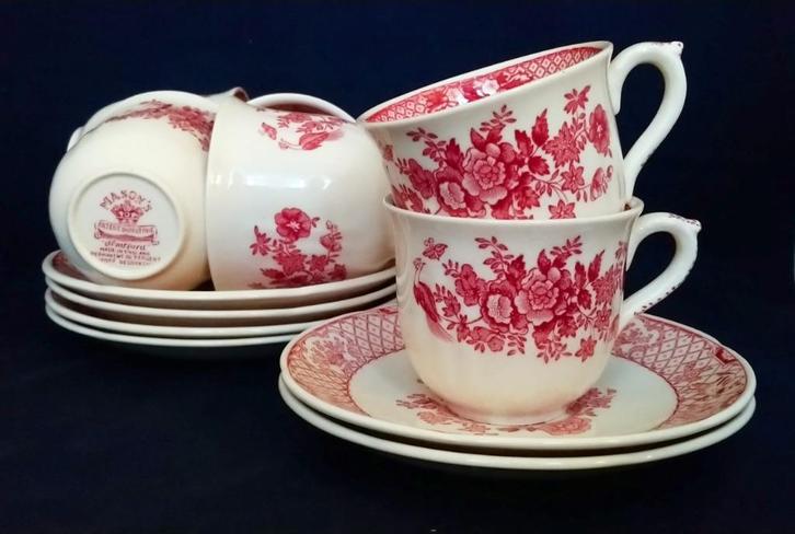 Mason's Stratford Pink - 6 koffiekopjes met schotels, Antiek en Kunst, Antiek | Servies los, Ophalen of Verzenden
