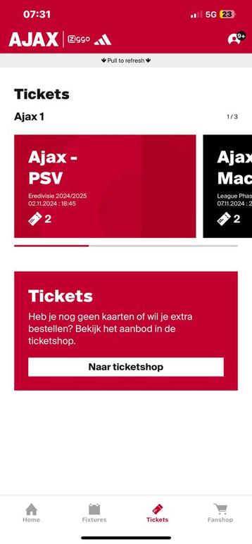 Kaarten Ajax - PSV 2 naast elkaar vak 417.