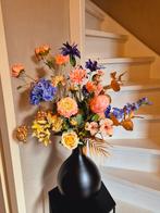 Grote zwarte vaas incl pastel tinten zijde bloemen boeket, Ophalen, Nieuw, Binnen