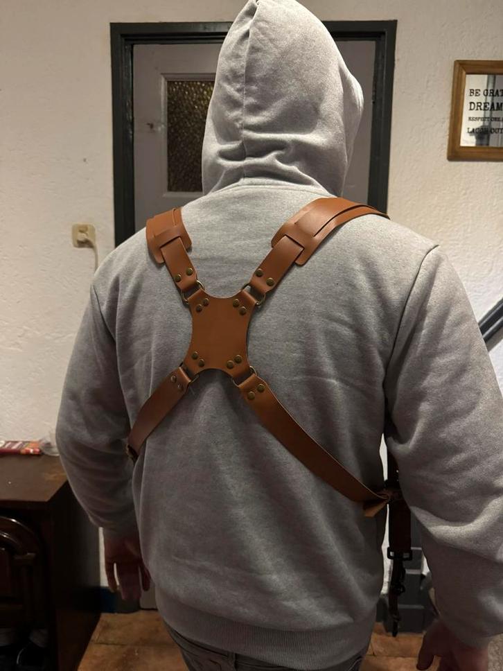 Lederen Camera Harnas voor 2 Camera's, Audio, Tv en Foto, Fotografie | Statieven en Balhoofden, Nieuw, Overige typen, 150 tot 175 cm