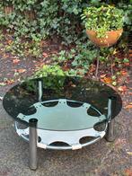 Space Age vintage salontafel / koffietafel – glas & chroom, Ophalen, 100 tot 150 cm, Rond, 50 tot 100 cm