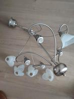 Prachtige kroonluchter met 5 nostalgische glazen kapjes., Huis en Inrichting, Lampen | Kroonluchters, Ophalen, Zo goed als nieuw