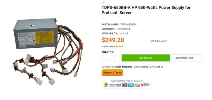 Zware professionele HP servervoeding 650Watt, Computers en Software, Interne voedingen, Zo goed als nieuw, Ophalen of Verzenden