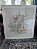 Geborduurd Boeket in Gouden Lijst - 100x100cm, Overige typen, Ophalen of Verzenden, Zo goed als nieuw, 75 tot 100 cm