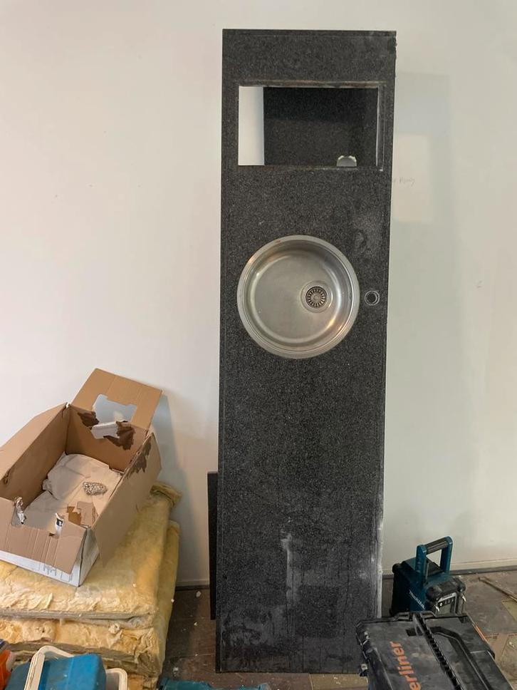 Granieten Wastafelblad met Spoelbak, Huis en Inrichting, Keuken | Keukenelementen, Gebruikt, 200 cm of meer, Minder dan 50 cm