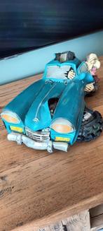 Blauwe Grazy Car met doorgezakte wielen Spaarpot, Verzamelen, Spaarpotten, Kunststof, Ophalen of Verzenden, Zo goed als nieuw
